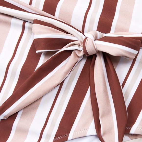 NWT CUPSHE Striped Cross Back Belted One Piece - Picture 6 of 7